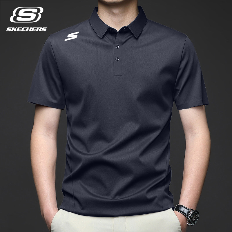 斯凯奇男士polo衫灰色短袖t恤商务冰丝夏季新款官网旗舰运动衣服