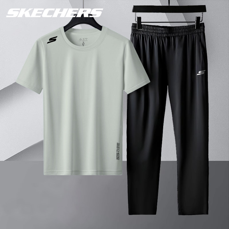 斯凯奇冰丝速干套装男夏装2026新款短袖t恤速干长裤运动休闲服装