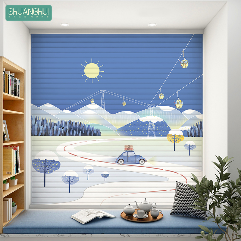 双晖香格里拉窗帘卧室客厅儿童房调光通风电动免打孔拉卷式百叶帘