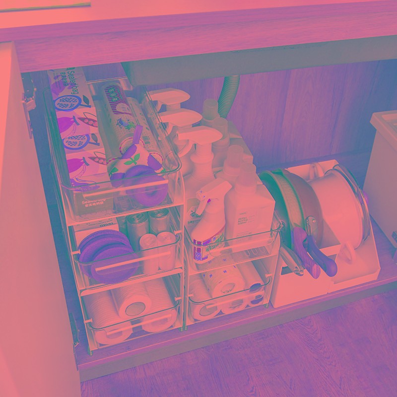 橱柜内分层抽拉式置物架双层厨房浴室储物洗漱台下水槽抽屉收纳盒