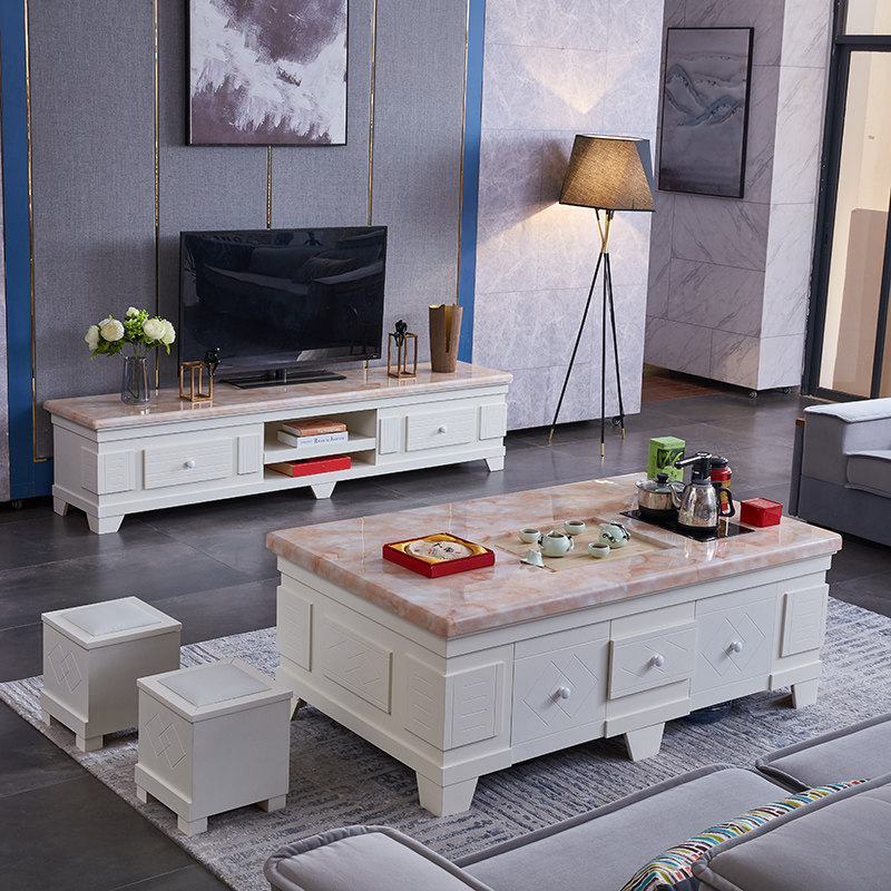 欧式实木大理石功夫茶几电视柜客厅简约办公室自动上水泡茶桌组合