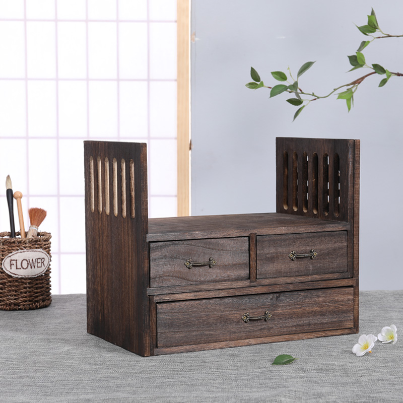 老憨实木桌面收纳架学生书桌桌上小书架飘窗收纳书柜组合整理盒