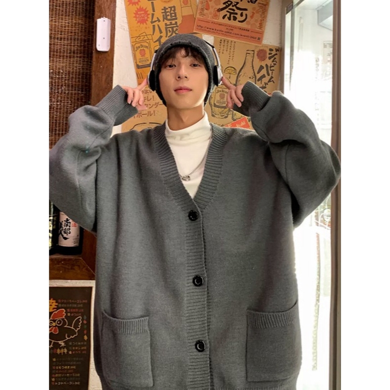 欧洲站2025新款V领毛衣外套男春秋款针织开衫男潮牌青少年高级感