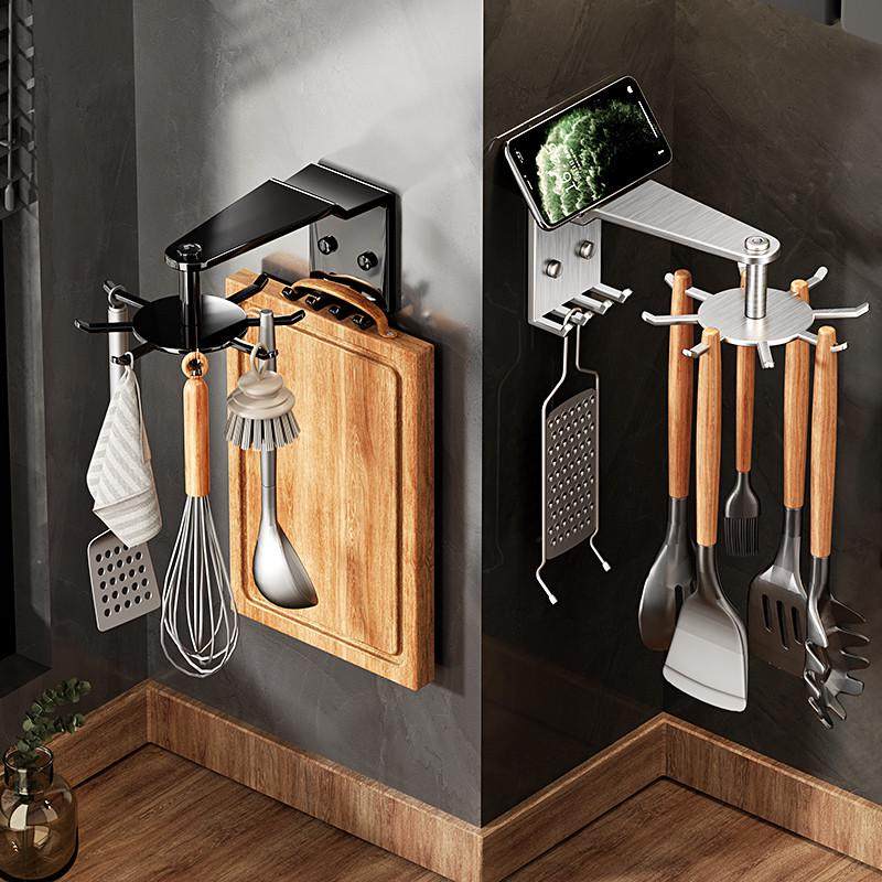 不锈钢厨房旋转挂钩壁挂免打孔置物架厨具收纳架锅铲勺子铲子挂架,厨房/烹饪用具,厨房墙壁置物架/厨房墙壁挂架,淘宝优惠券,粉丝福利购,淘宝优惠卷