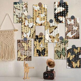 20张庄生梦蝶墙贴蝴蝶笔墨画中式文字房间桌面寝室高颜值装饰贴画