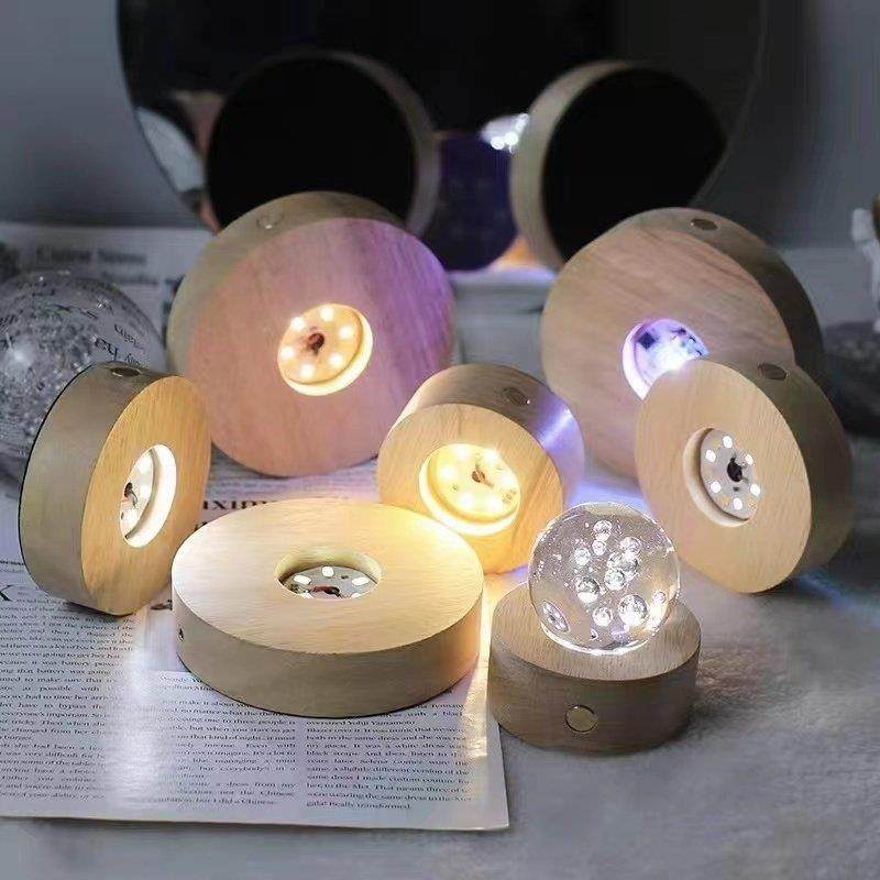 圆形实木LED发光底座USB充电触摸开关无极调光水晶香薰杯无线灯座,家居饰品,桌面摆件,淘宝优惠券,粉丝福利购,淘宝优惠卷
