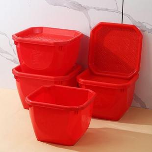 结婚乔迁八角大红色带盘箩筐箩水果担粮食稻谷箩子孙桶喜事塑料红