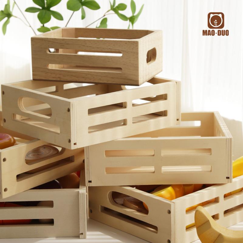 儿童木制玩具收纳筐过家家切切乐教具托盘储物篮子工具箱子多功能