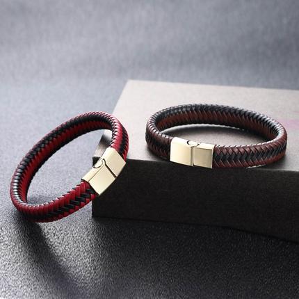 网红let Vintage Hand Woven Leather Rope magnetic clasp Brace