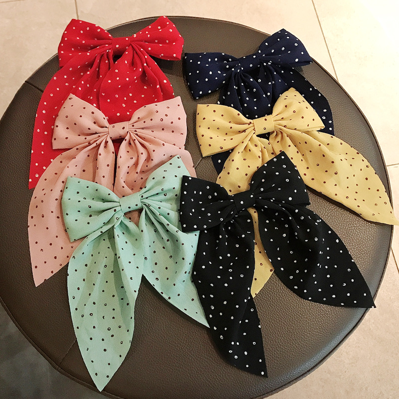 网红Polka Dot Print Big Bow Hair Clips Barrettes Bow Knotted