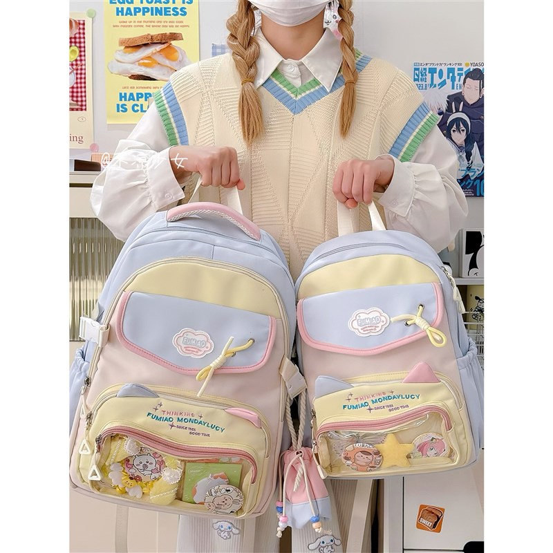 可爱猫咪小清新撞k色小书包学生迷你双肩包学院风少女痛包娃包背