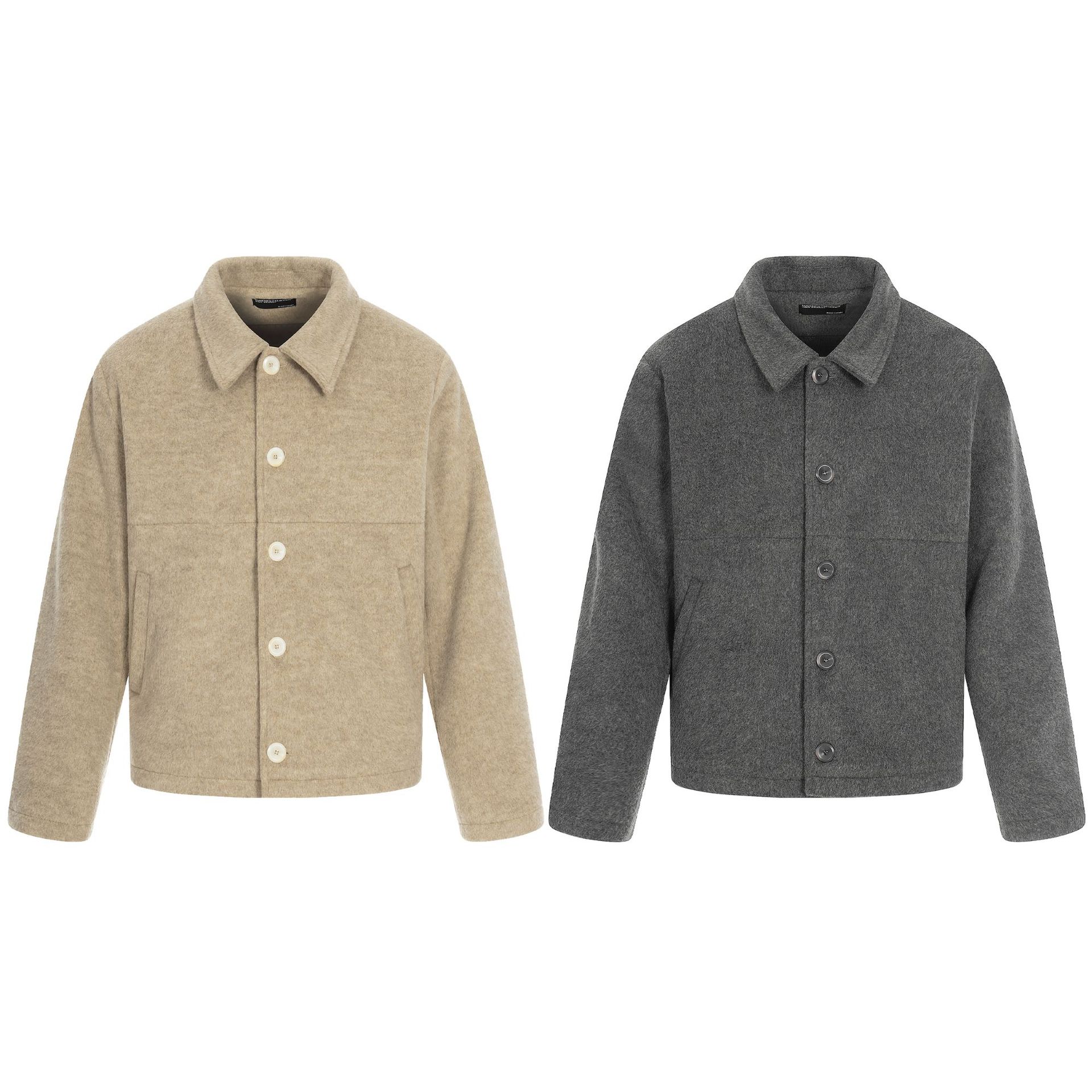 11KN美式复古夹克男女老钱风混纺设计感短宽修身正肩合身翻领外套