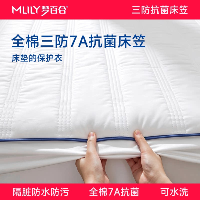 梦百合全棉防水抗菌防滑床笠图片
