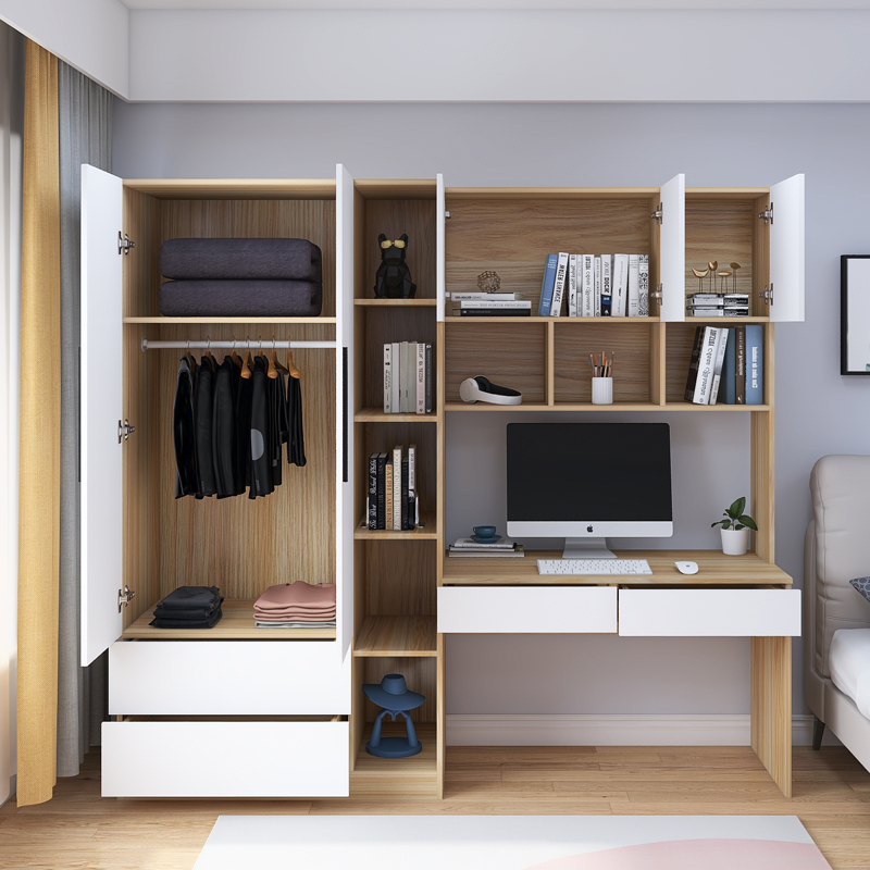 男童衣柜书桌一体卧室家用加梳妆台小户型儿童房组合书柜定制整墙