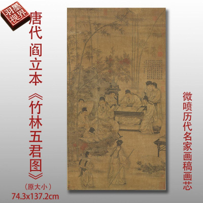 唐代阎立本竹林五君图名家国画