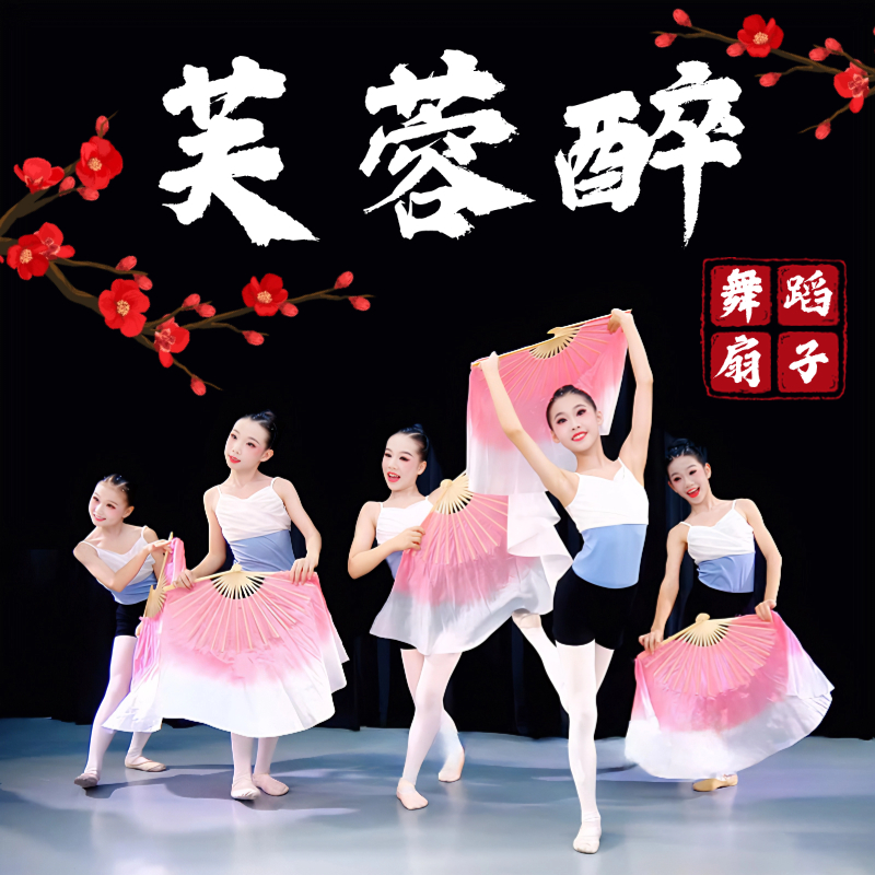 芙蓉醉舞蹈扇子真丝藕粉倒染渐变儿童中国舞古典舞跳舞专用大扇子