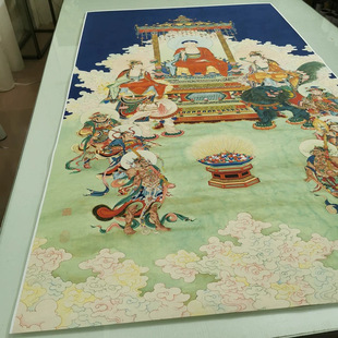 夏荆山 华严三圣像文殊普贤 复古书画佛像国画宣纸微喷仿古装饰画