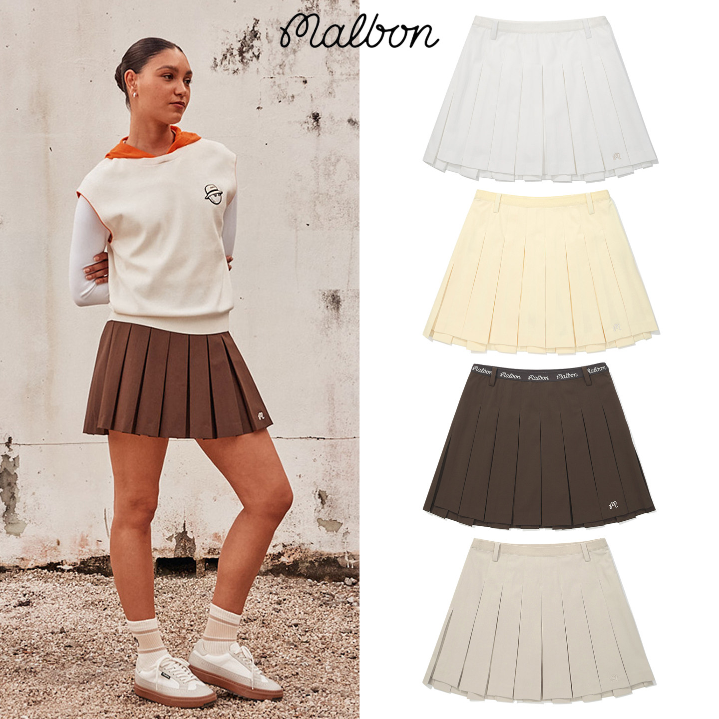 韩国MALBON高尔夫服装短裙户外运动防走光双层百褶裙时尚百搭速干