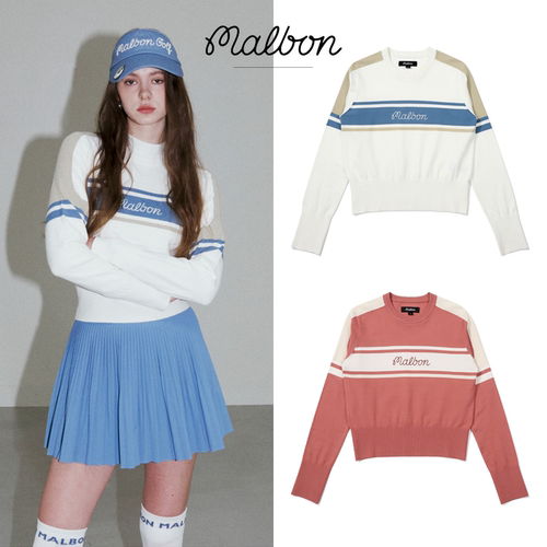 高尔夫服装上衣2024春秋季女装圆领配色运动长袖针织衫高弹时尚