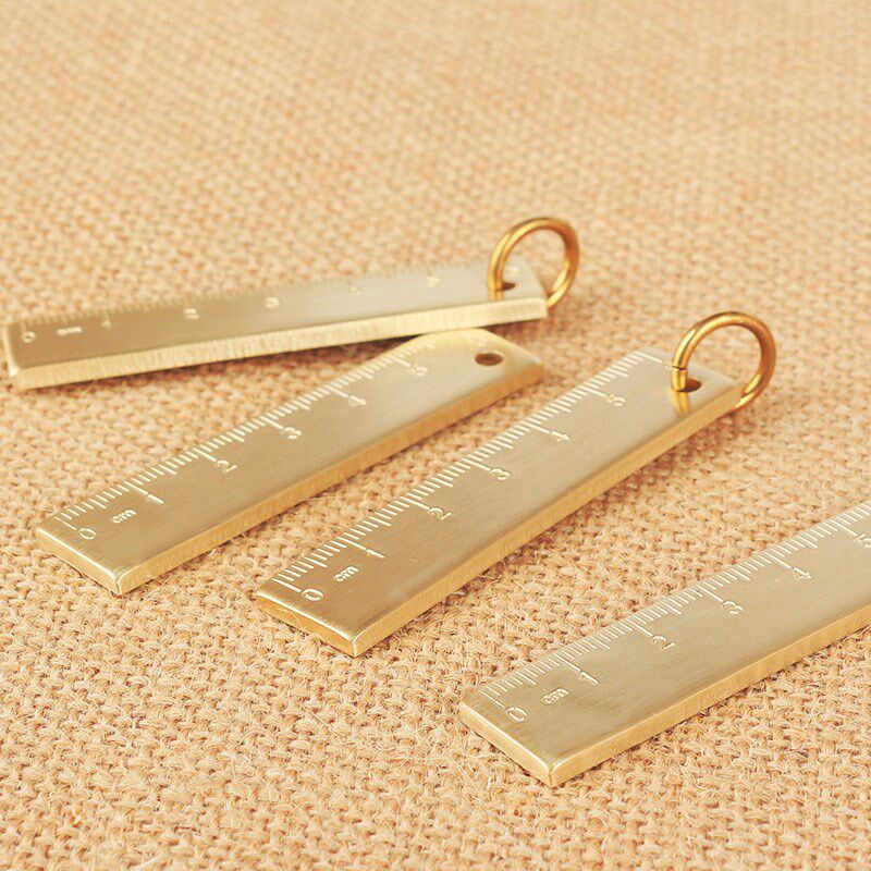 速发复古黄约尺迷你金属直尺风创意手小账简铜E扣挂件帐尺子