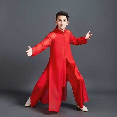 现货黑红色再别康桥梁祝水墨色男生舞蹈服装中国风古典表演出服书