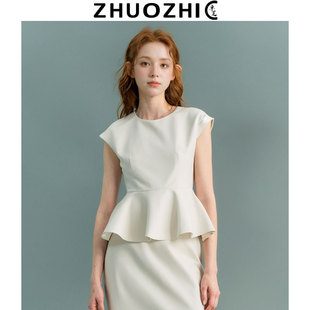 【卓芝】法式赫本风套装女2025夏季新款收腰伞状上衣半身裙两件套