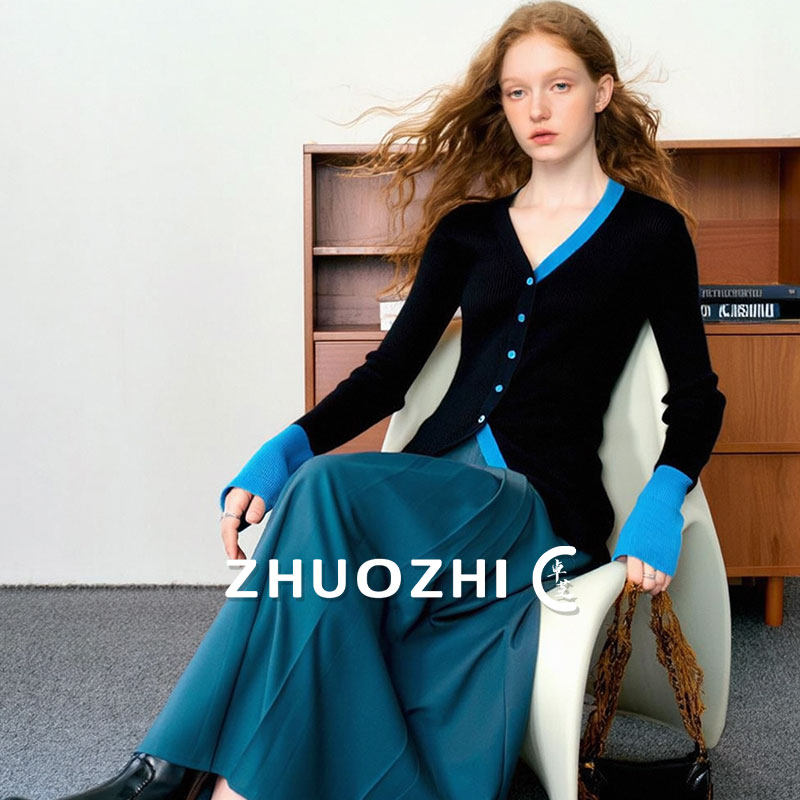 【爆款】 卓芝法式撞色修身针织开衫女2026春季新款显瘦百搭毛衣,女装/女士精品,毛针织衫,淘宝优惠券,粉丝福利购,淘宝优惠卷