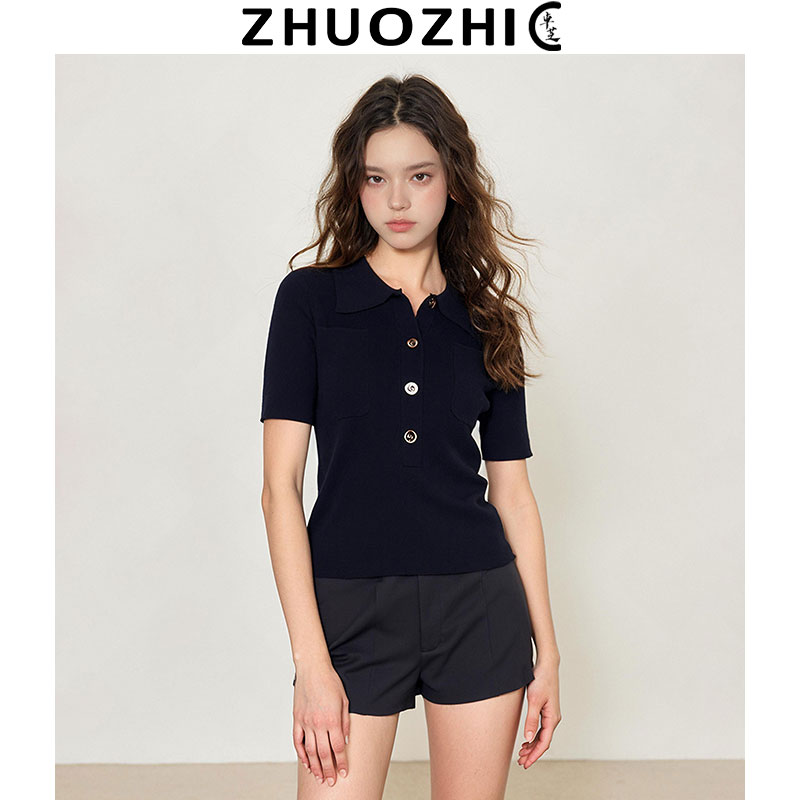 法式POLO领通勤针织T恤女装图片