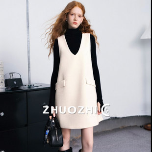 【卓芝】小香风无袖中长款2025秋冬背心裙女马甲时尚高级感连衣裙