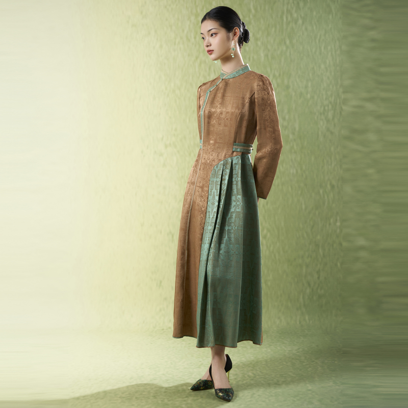 吉祥衣家新中式半盏青绿连衣裙