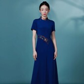 春夏款 吉祥衣家新中式 国风复古气质女装 轻奢锦绣水云真丝连衣裙