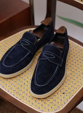 loro英伦复古便士乐福鞋反绒皮鞋男商务休闲牛皮反绒一脚蹬乐福