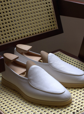 英伦手工乐福鞋男LP平底单鞋踩si感懒人一脚蹬真皮休闲乐福皮鞋