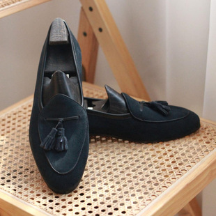 老钱英伦风头层真皮商务休闲皮鞋男ins反绒一脚蹬休闲流苏乐福鞋