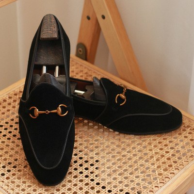 全新咖啡英伦真皮头层反绒牛皮舒适百搭一脚蹬西装休闲乐福男士鞋