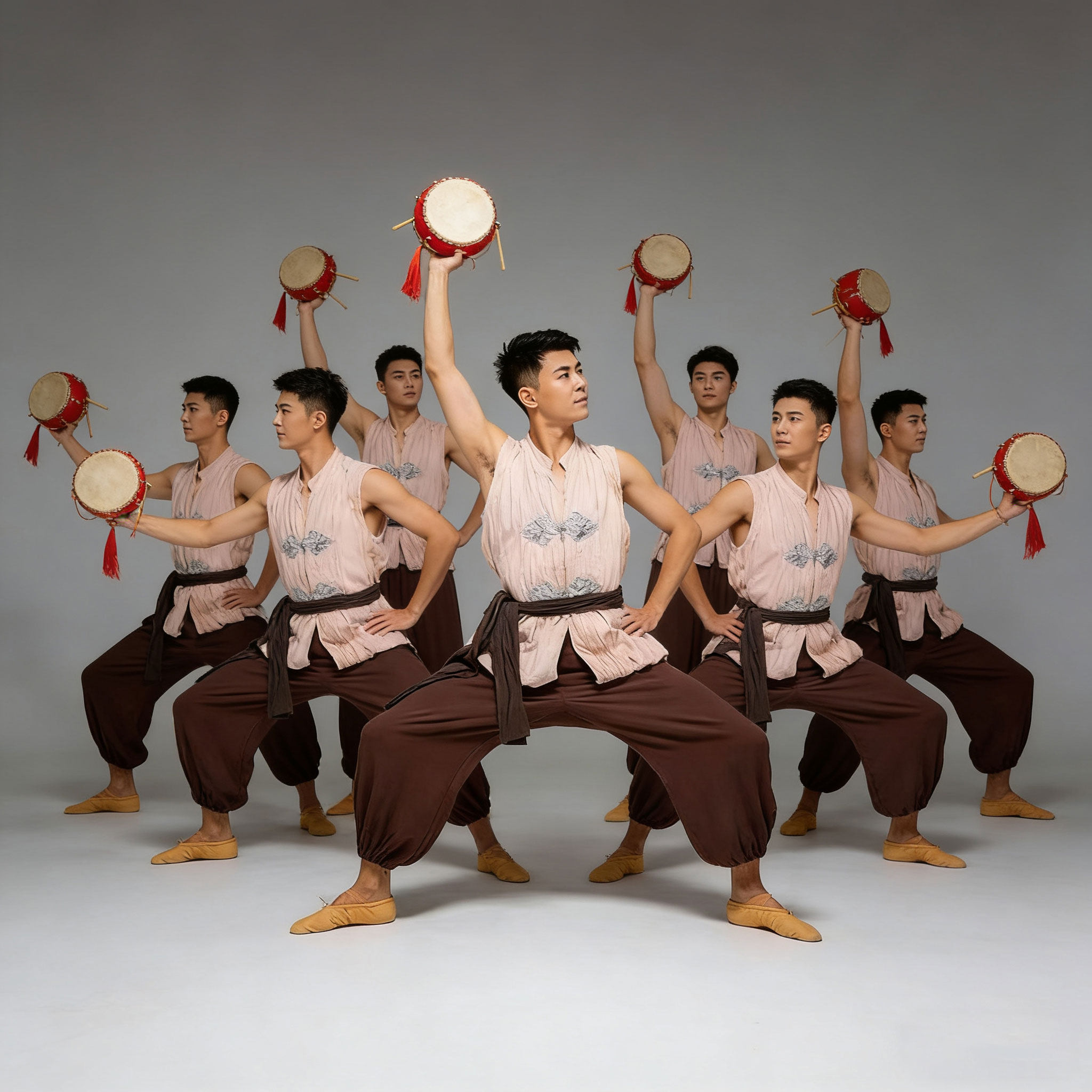 九州花鼓灯舞蹈男演出服民间舞中国风纯棉打麦号子丰收节舞蹈服装