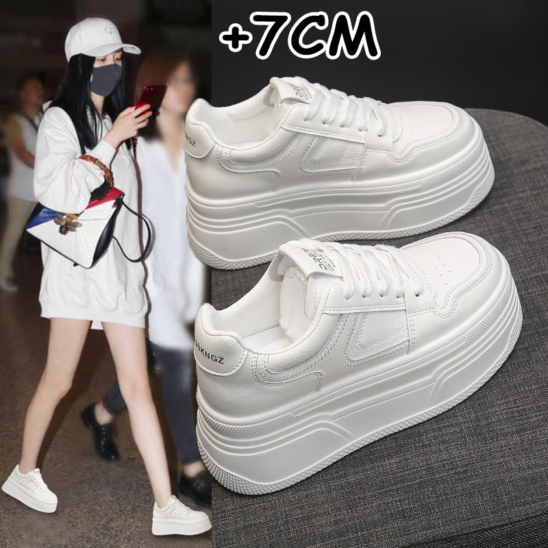 真皮极简厚底增高小白鞋女款图片