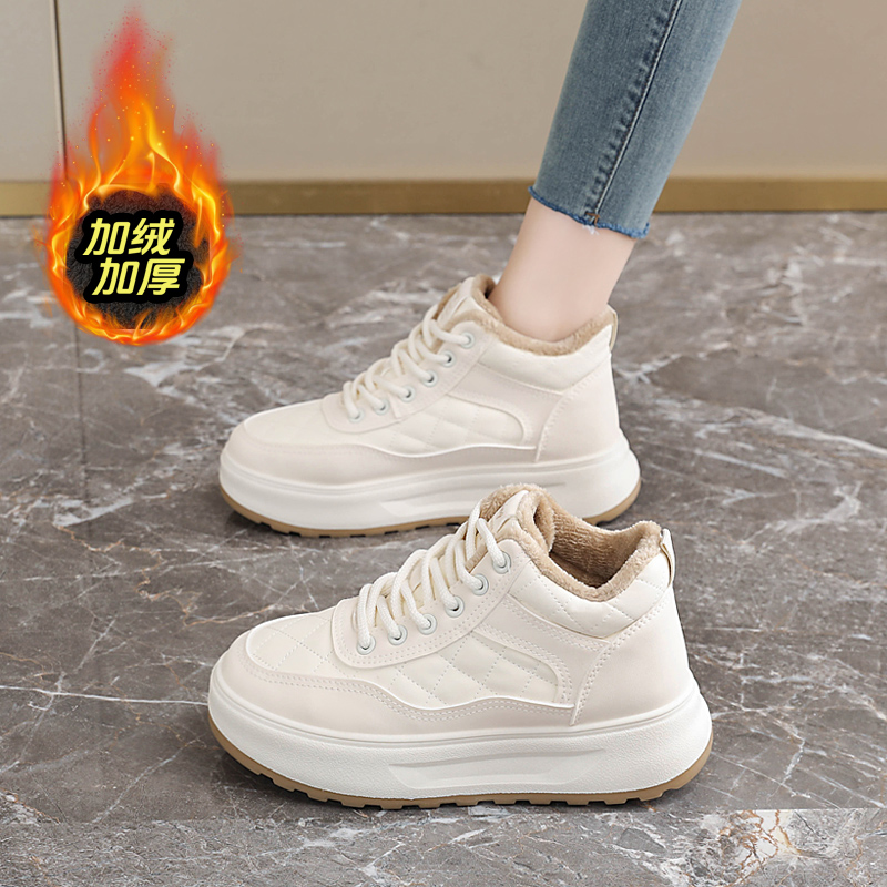 赵露思同款真皮高帮棉鞋女