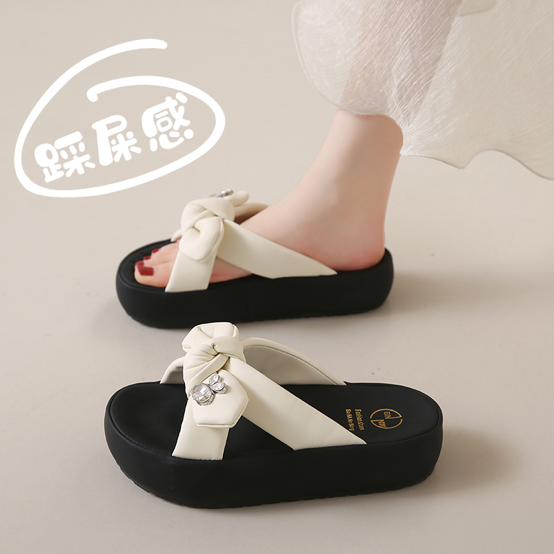 踩屎感厚底圆头凉拖鞋女