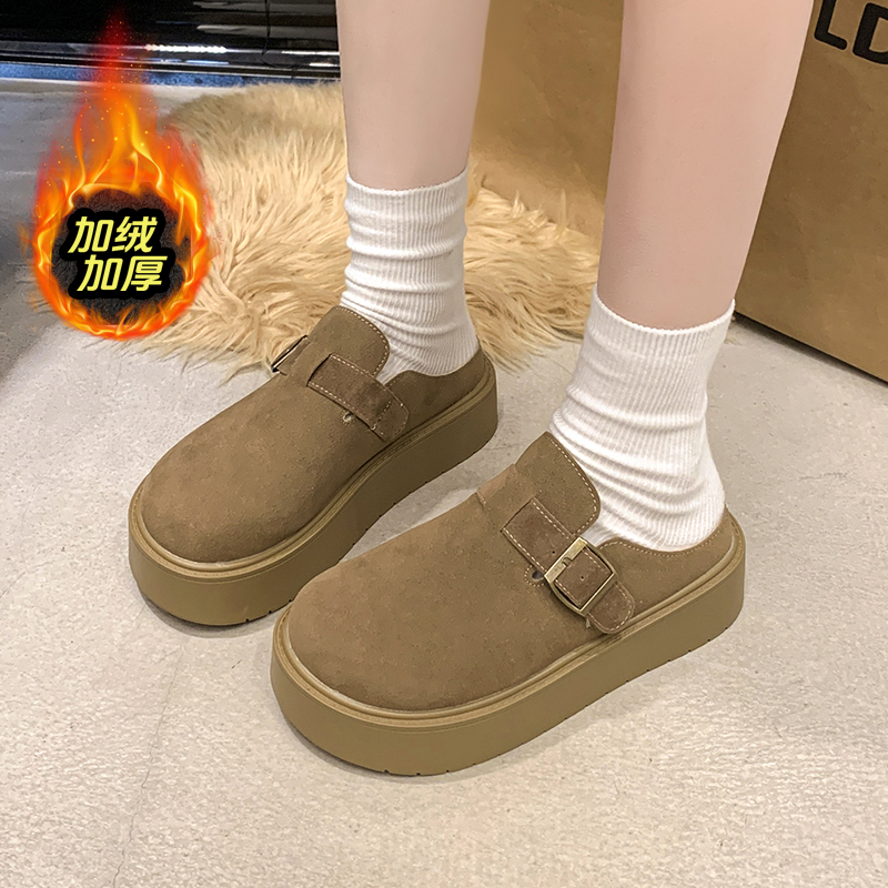 赵露思同款真皮加绒勃肯鞋女