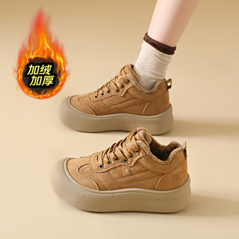 赵露思同款加绒保暖厚底面包鞋女