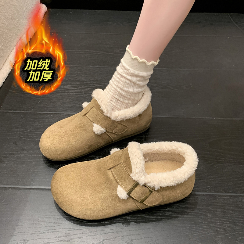 白鹿同款厚底加绒豆豆勃肯鞋女