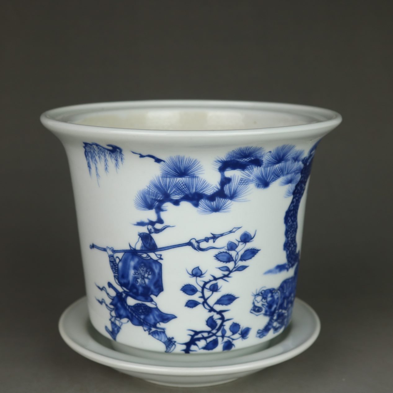 70年代老厂瓷青花鬼谷子下山陶瓷花盆多肉菖蒲文竹盆仿古怀旧艺术