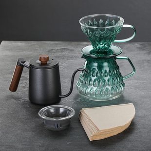 V60咖啡滤杯咖啡分享壶渐变色手冲壶 五家务家用玻璃咖啡壶套装