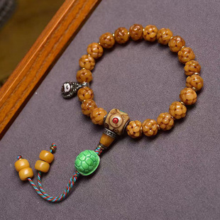 藏传回流牦牛骨路路通手串单圈藏式文玩佛珠玛瑙财神天珠配饰手链