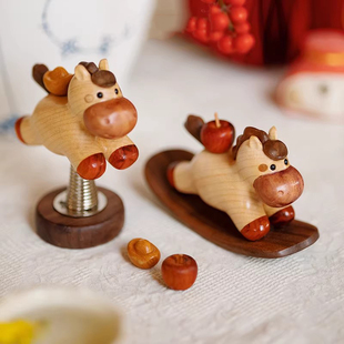 快乐摇摇马摆件可爱卡通实木桌面车载装饰办公室马年礼物送朋友