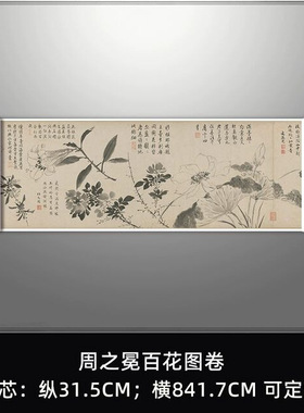 古代名画真迹周之冕百花图卷国画花鸟画长卷艺术微喷装饰画古典