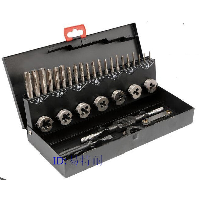 热销。易尔拓 32件手用丝锥板牙绞手组套YT-2975