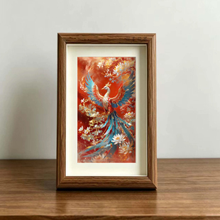 凤凰涅槃吉祥装饰画国潮新中式国风客厅玄关桌面摆件挂画