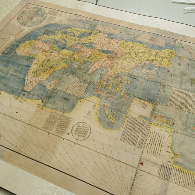 利玛窦 坤舆万国全图 复古书画世界地图真迹仿古复制临摹横幅装饰